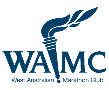 Logo of the West Australian Marathon Club with a stylized pen and 'WAIMC' text on a white background.